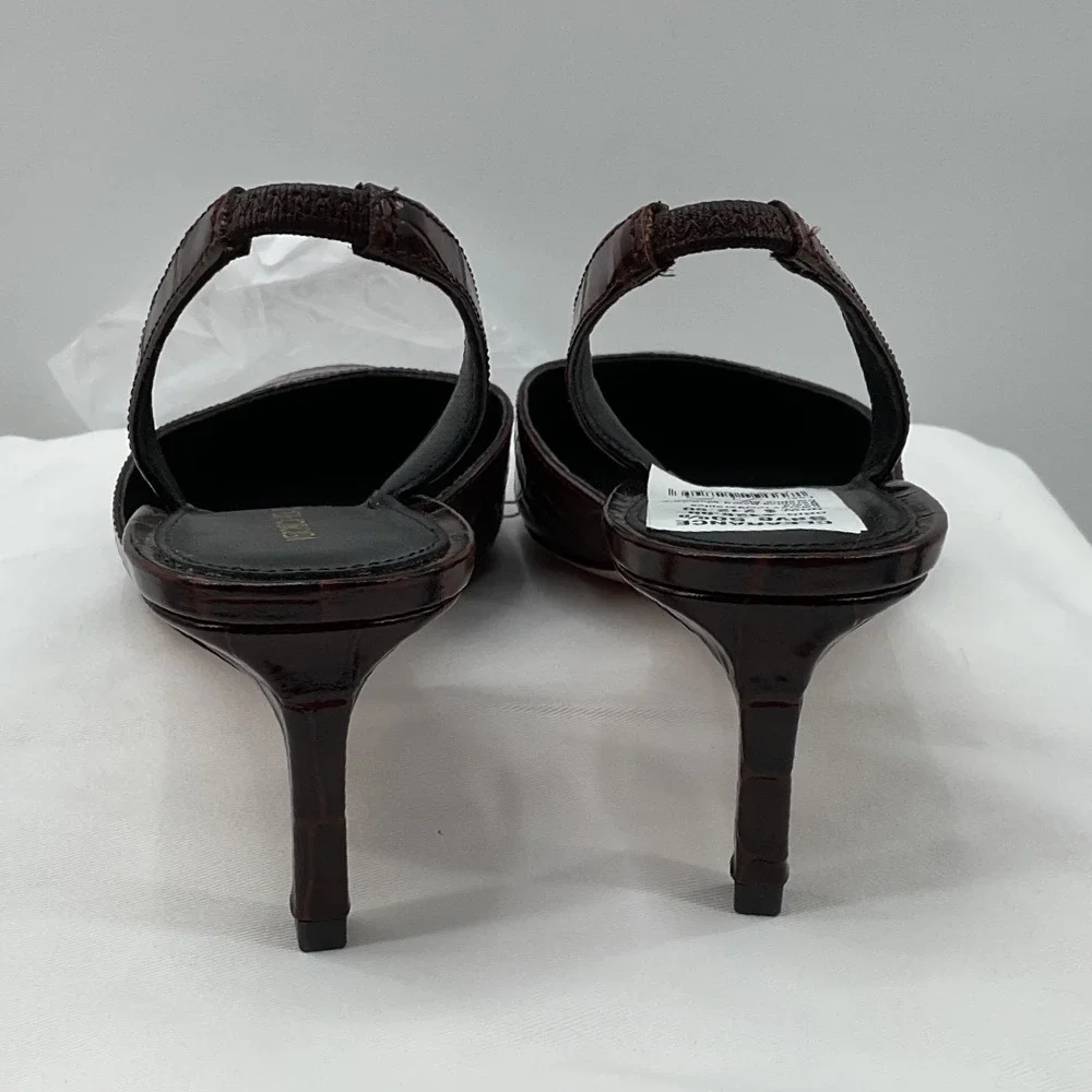 Veronica Beard Caroline Mahogany Croc Embossed Leather Slingback Pumps 7.5M NWT